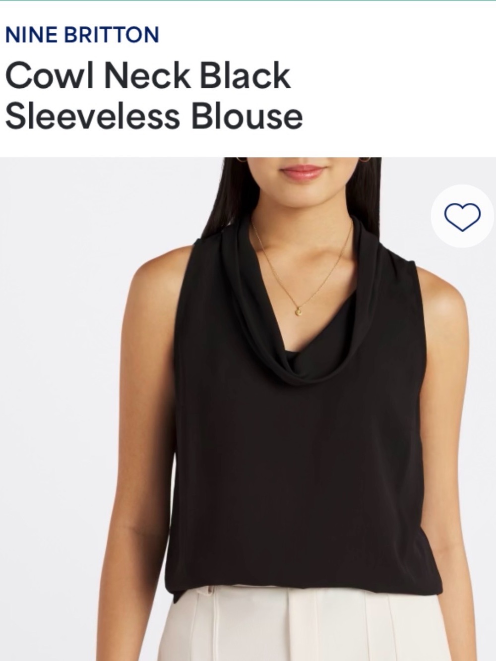 nine britton Black Sleeveless Cowl Neck Top
